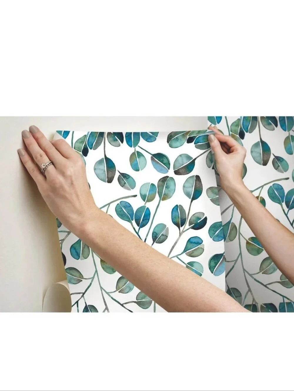 RoomMates Cat Coquillette Eucalyptus Peel and Stick Wallpaper Teal